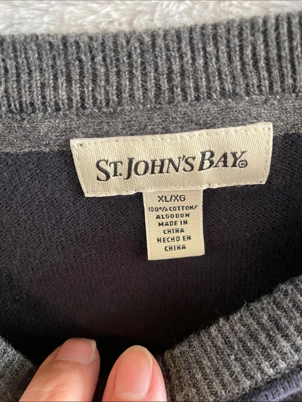 St. John's Bay Navy Crewneck Sweater with Gray Rib Trim